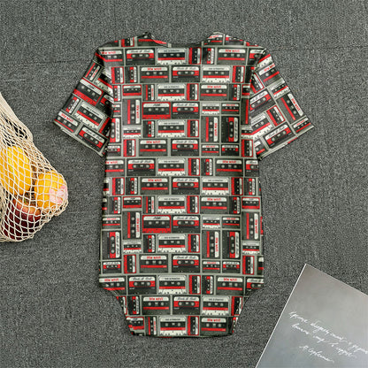 Retro Cassette Tape Pattern Print Men's Bodysuit