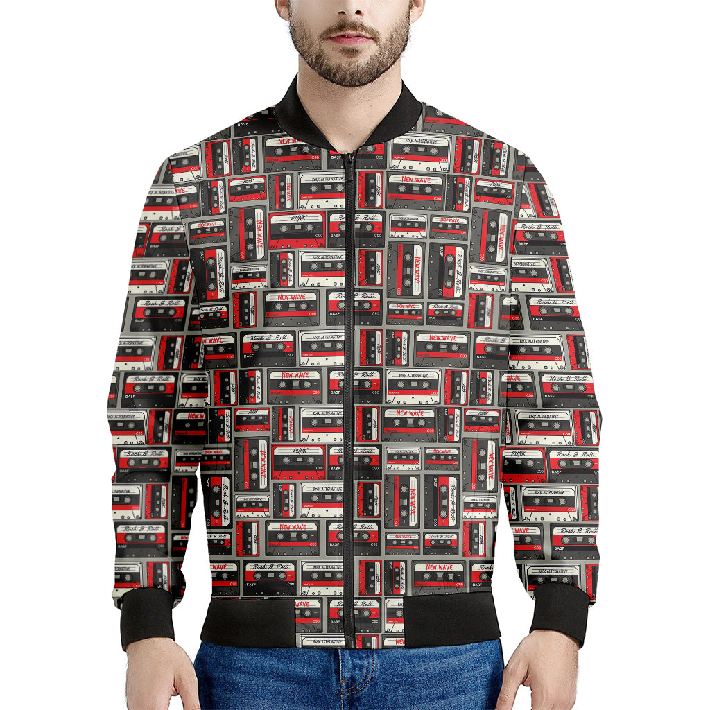 Retro Cassette Tape Pattern Print Men's Bomber Jacket
