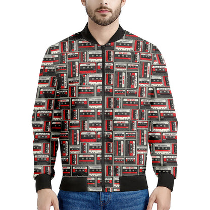 Retro Cassette Tape Pattern Print Men's Bomber Jacket