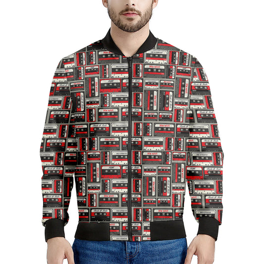 Retro Cassette Tape Pattern Print Men's Bomber Jacket