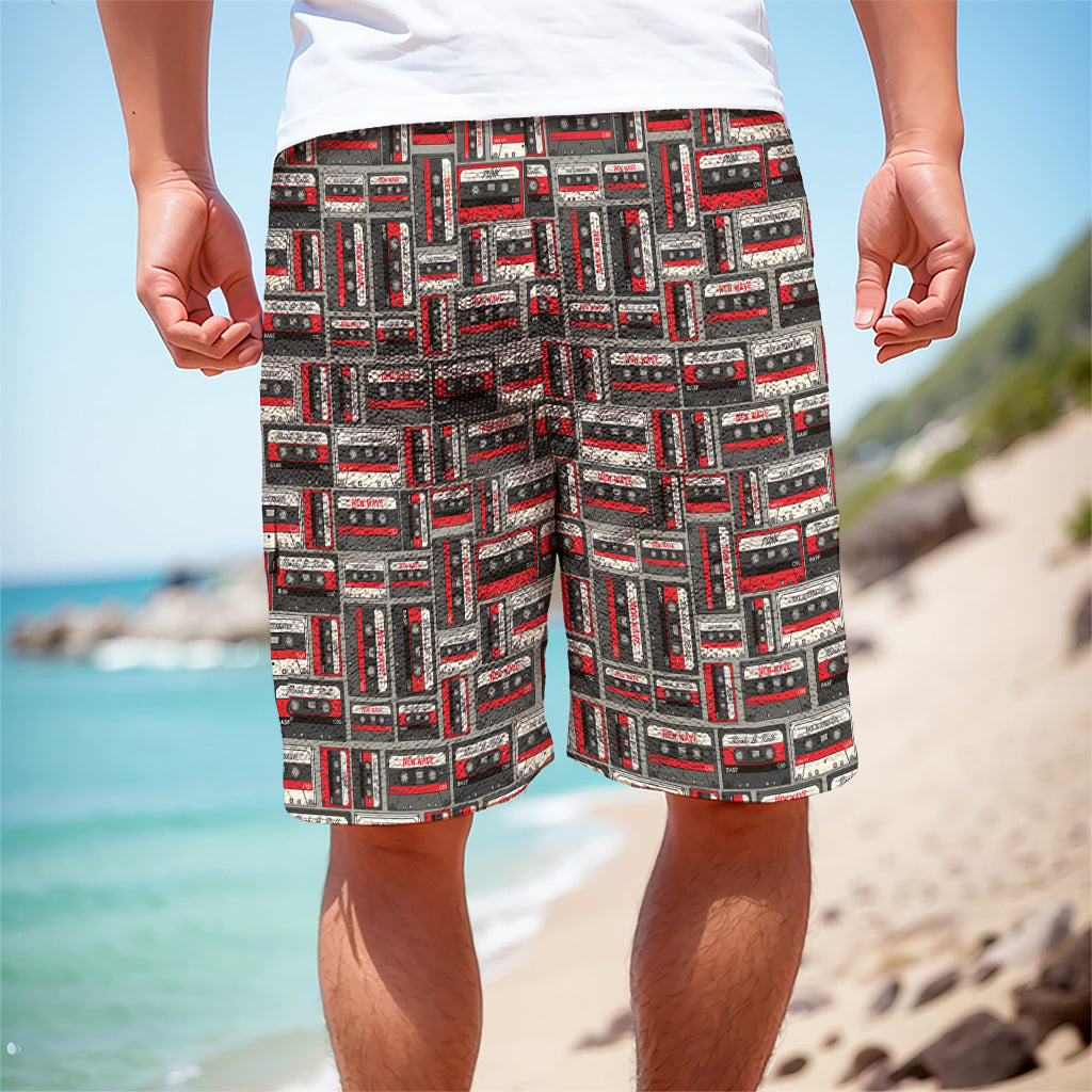 Retro Cassette Tape Pattern Print Men's Cargo Shorts
