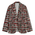Retro Cassette Tape Pattern Print Men's Cotton Blazer