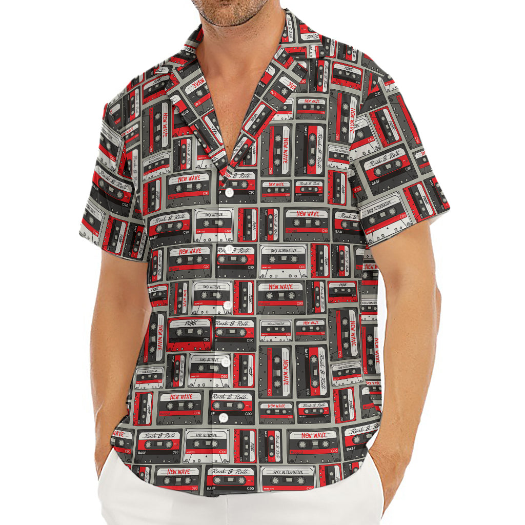 Retro Cassette Tape Pattern Print Men's Deep V-Neck Shirt