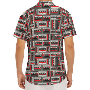 Retro Cassette Tape Pattern Print Men's Deep V-Neck Shirt