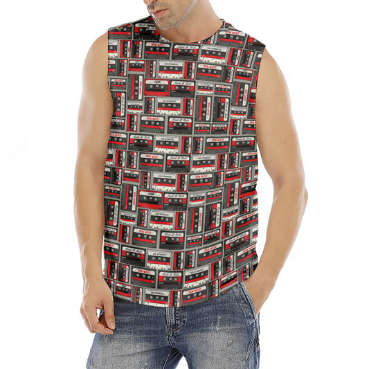 Retro Cassette Tape Pattern Print Men's Fitness Tank Top
