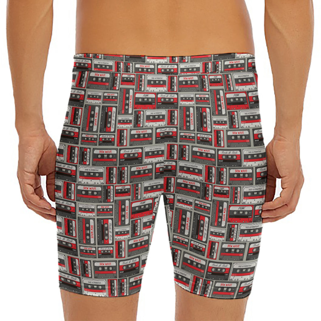 Retro Cassette Tape Pattern Print Men's Long Boxer Briefs