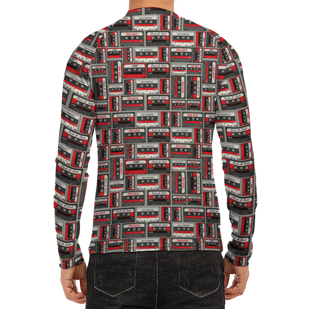 Retro Cassette Tape Pattern Print Men's Long Sleeve Rash Guard