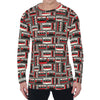 Retro Cassette Tape Pattern Print Men's Long Sleeve T-Shirt