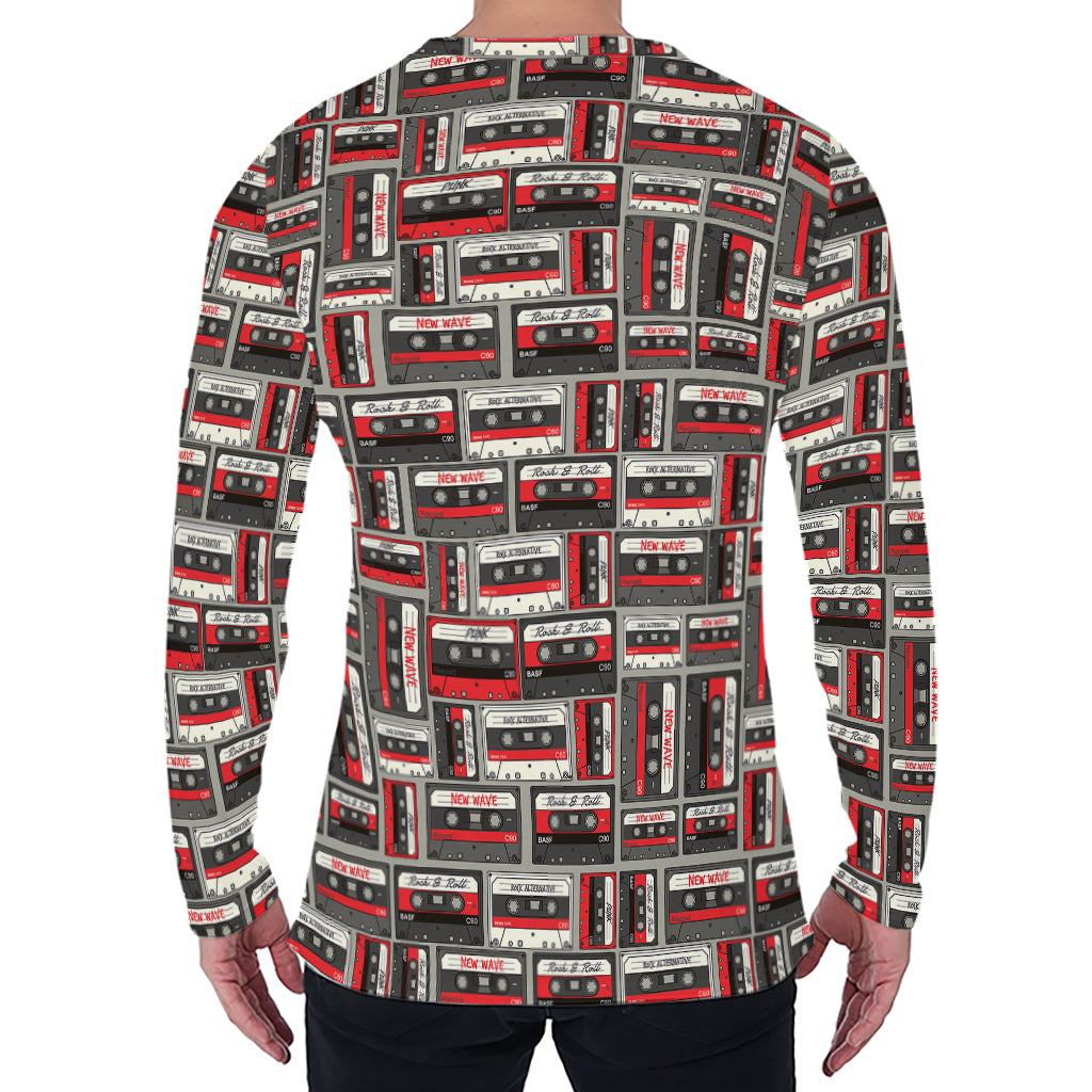 Retro Cassette Tape Pattern Print Men's Long Sleeve T-Shirt