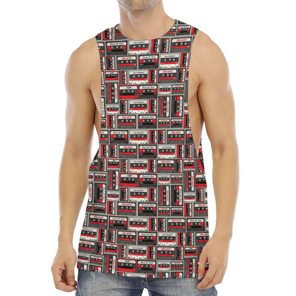 Retro Cassette Tape Pattern Print Men's Muscle Tank Top