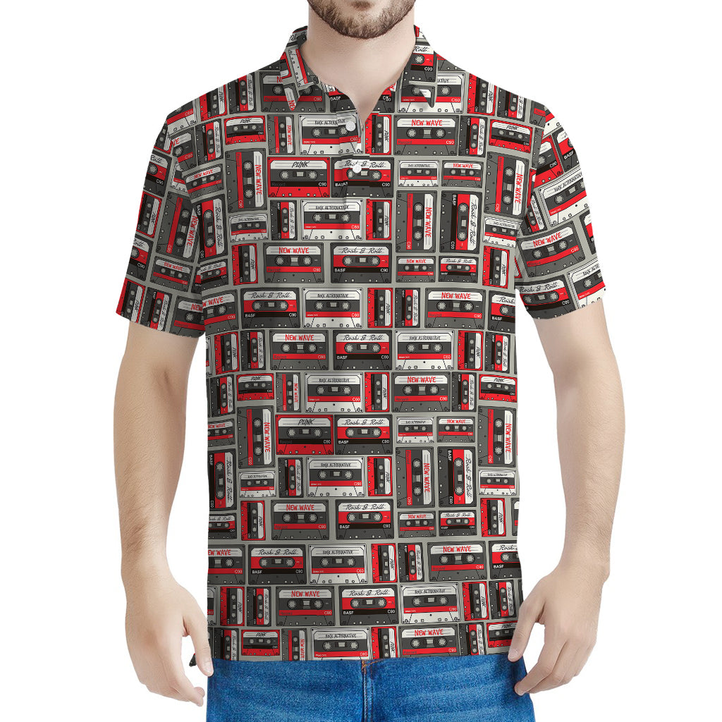 Retro Cassette Tape Pattern Print Men's Polo Shirt