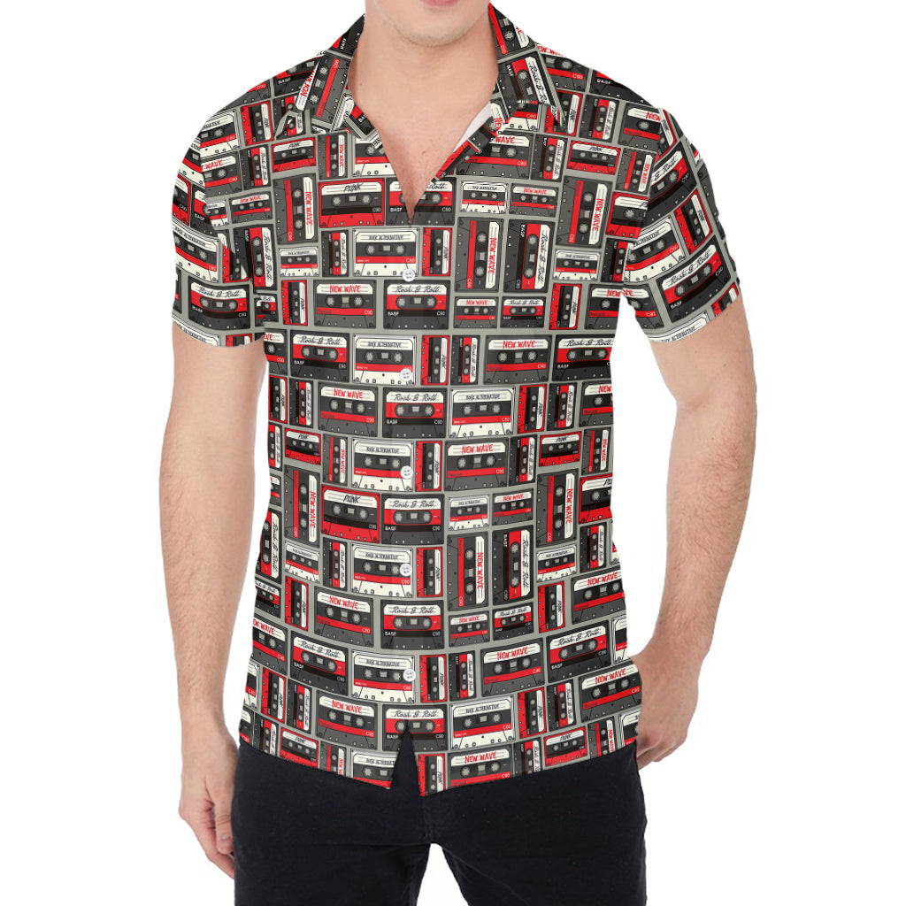 Retro Cassette Tape Pattern Print Men's Shirt