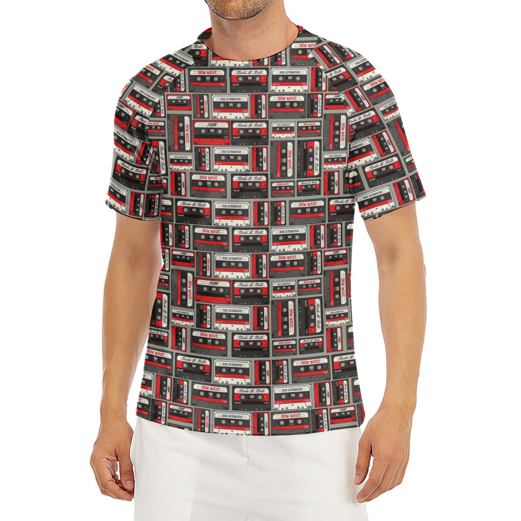 Retro Cassette Tape Pattern Print Men's Short Sleeve Rash Guard