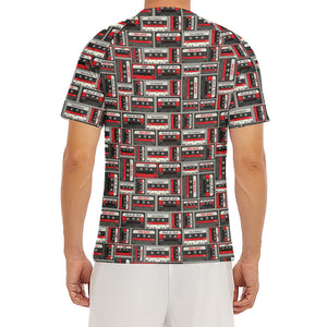 Retro Cassette Tape Pattern Print Men's Short Sleeve Rash Guard