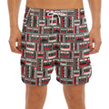 Retro Cassette Tape Pattern Print Men's Split Running Shorts
