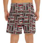 Retro Cassette Tape Pattern Print Men's Split Running Shorts