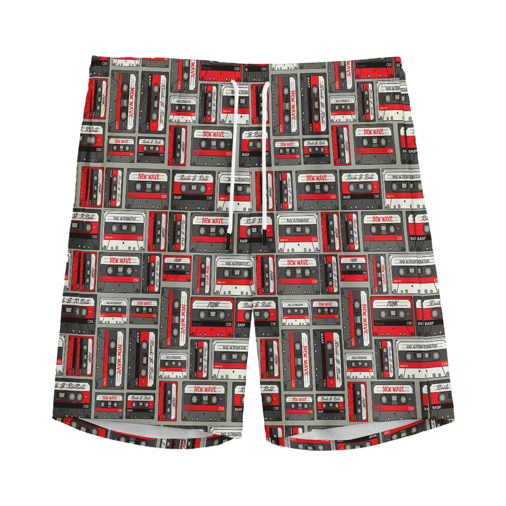 Retro Cassette Tape Pattern Print Men's Sports Shorts