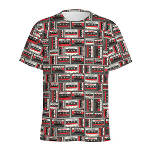 Retro Cassette Tape Pattern Print Men's Sports T-Shirt