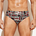 Retro Cassette Tape Pattern Print Men's Swim Briefs