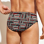 Retro Cassette Tape Pattern Print Men's Swim Briefs