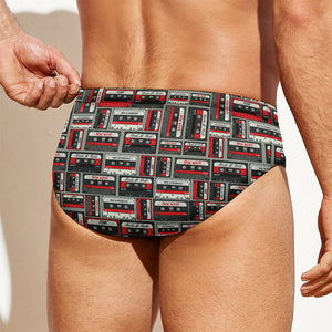 Retro Cassette Tape Pattern Print Men's Swim Briefs