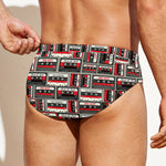Retro Cassette Tape Pattern Print Men's Swim Briefs
