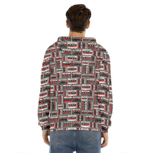 Retro Cassette Tape Pattern Print Men's Velvet Pullover Hoodie