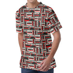 Retro Cassette Tape Pattern Print Men's Velvet T-Shirt