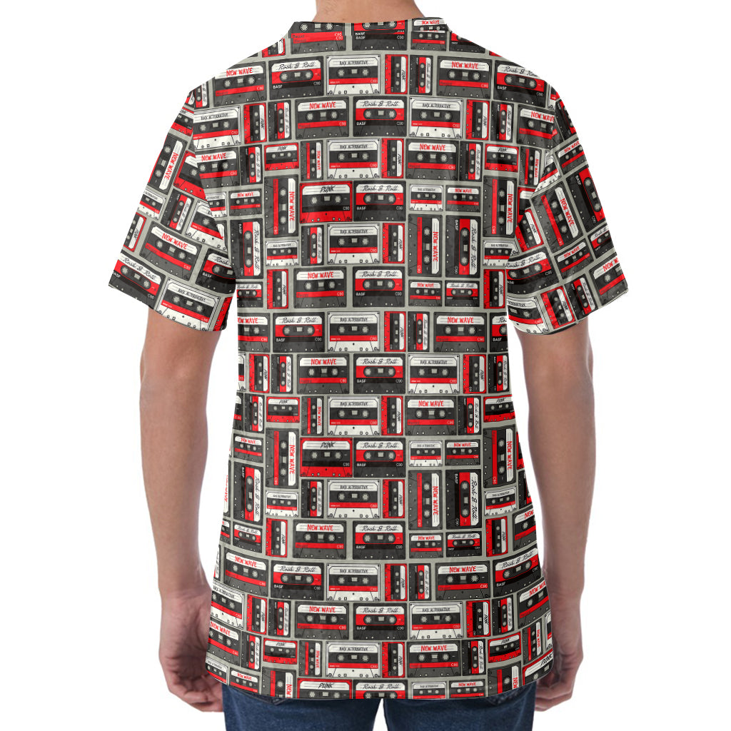 Retro Cassette Tape Pattern Print Men's Velvet T-Shirt