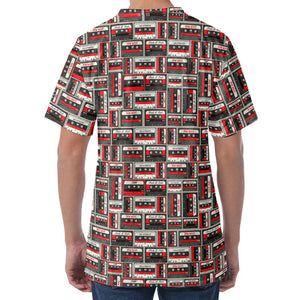 Retro Cassette Tape Pattern Print Men's Velvet T-Shirt