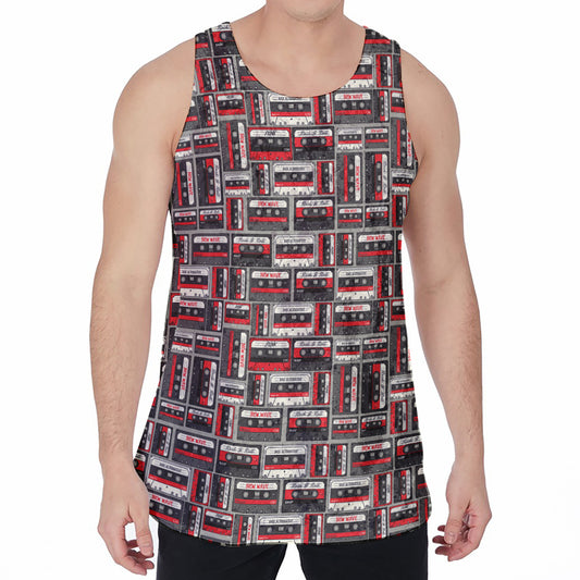 Retro Cassette Tape Pattern Print Men's Velvet Tank Top