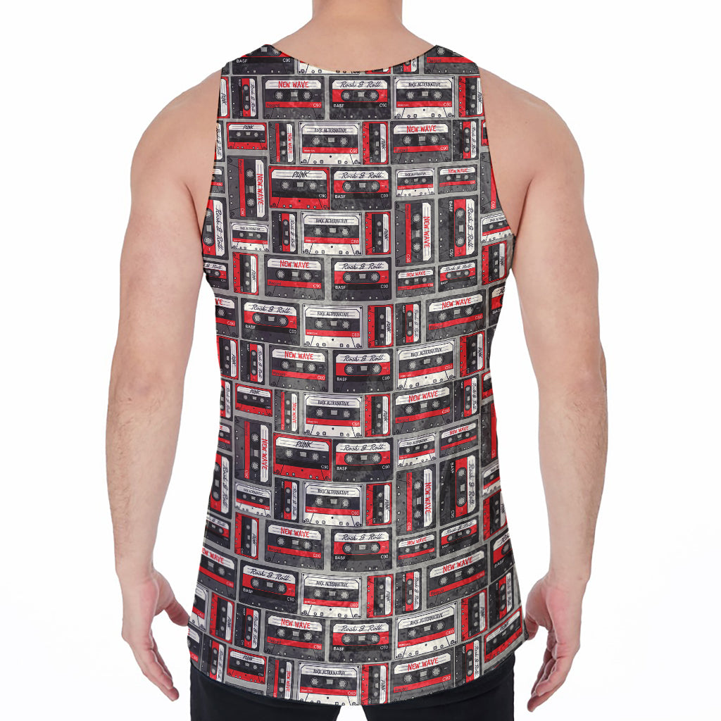 Retro Cassette Tape Pattern Print Men's Velvet Tank Top