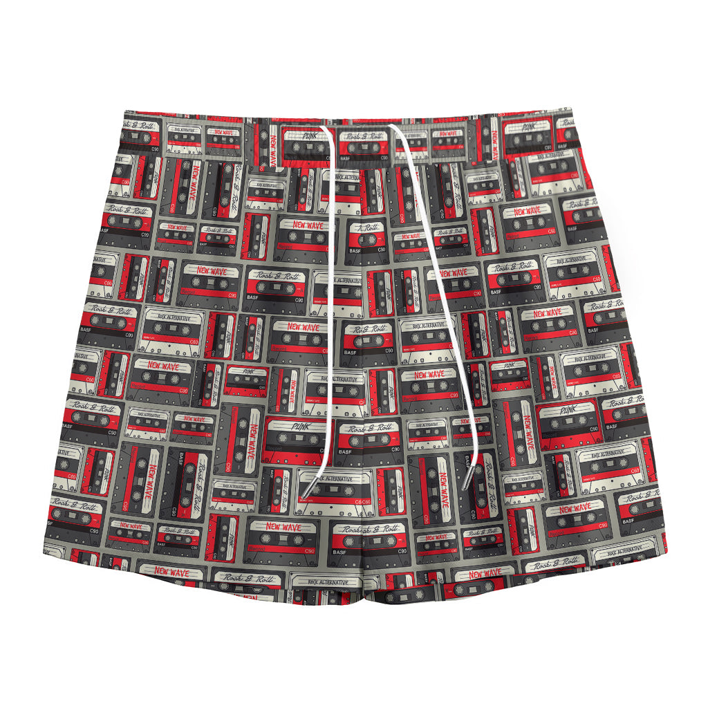 Retro Cassette Tape Pattern Print Mesh Shorts