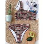 Retro Cassette Tape Pattern Print One Shoulder Bikini Top