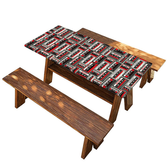 Retro Cassette Tape Pattern Print Picnic Table Cover