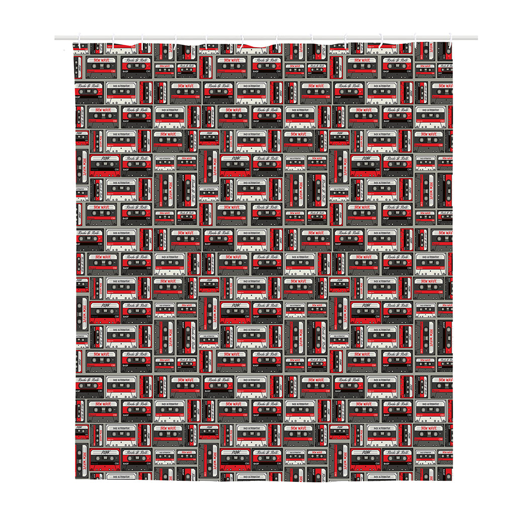 Retro Cassette Tape Pattern Print Polyester Shower Curtain