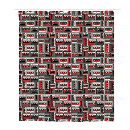 Retro Cassette Tape Pattern Print Polyester Shower Curtain
