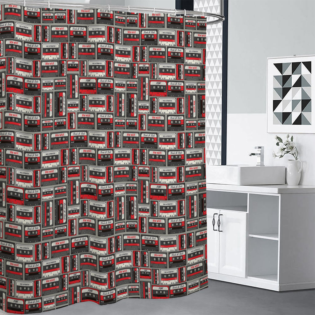 Retro Cassette Tape Pattern Print Premium Shower Curtain