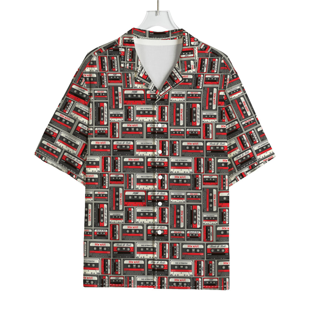 Retro Cassette Tape Pattern Print Rayon Hawaiian Shirt