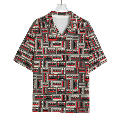 Retro Cassette Tape Pattern Print Rayon Hawaiian Shirt