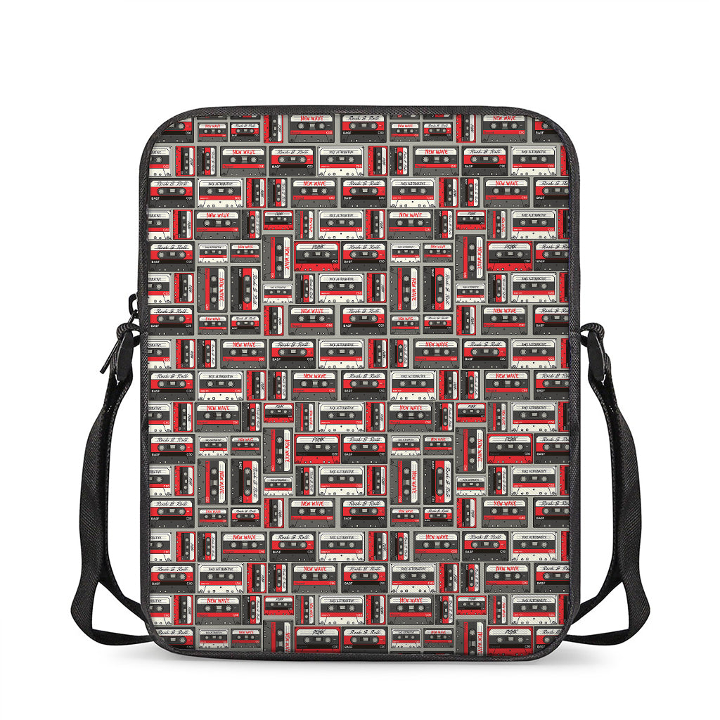 Retro Cassette Tape Pattern Print Rectangular Crossbody Bag