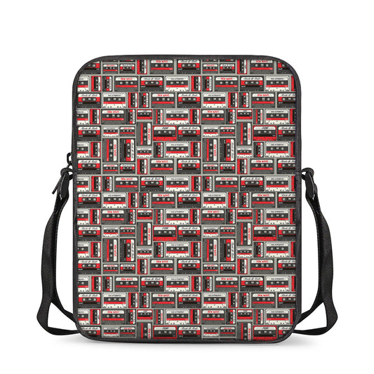 Retro Cassette Tape Pattern Print Rectangular Crossbody Bag