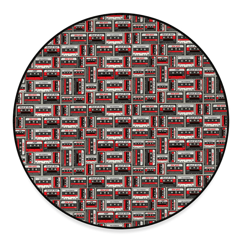 Retro Cassette Tape Pattern Print Round Floor Mat
