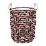 Retro Cassette Tape Pattern Print Round Laundry Basket
