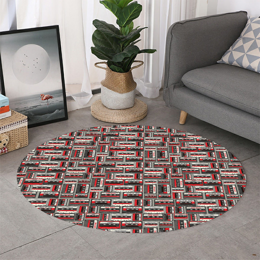 Retro Cassette Tape Pattern Print Round Rug