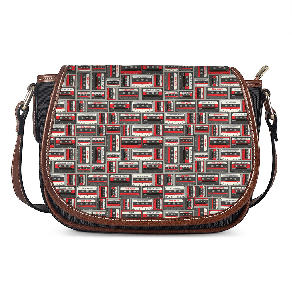 Retro Cassette Tape Pattern Print Saddle Bag