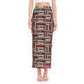 Retro Cassette Tape Pattern Print Side Slit Maxi Skirt