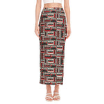 Retro Cassette Tape Pattern Print Side Slit Maxi Skirt