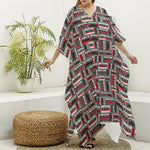 Retro Cassette Tape Pattern Print Silk V-Neck Kaftan Dress