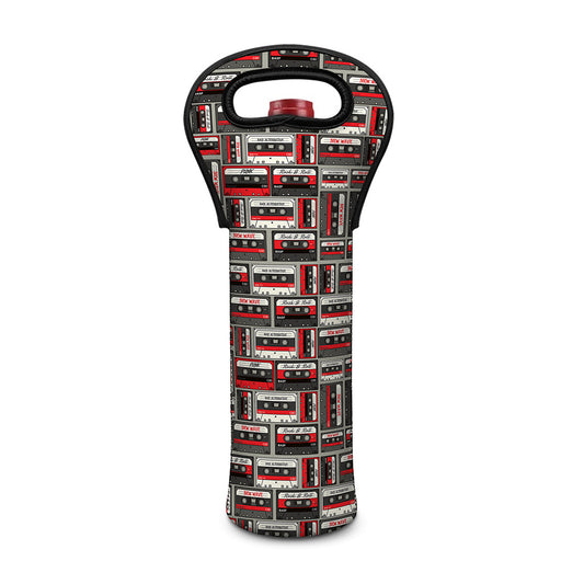 Retro Cassette Tape Pattern Print Single Neoprene Wine Tote